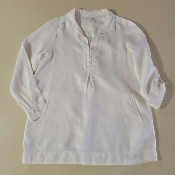 J.Jill Women's White Linen Long Sleeve Tunic Top - Picture 1 of 12